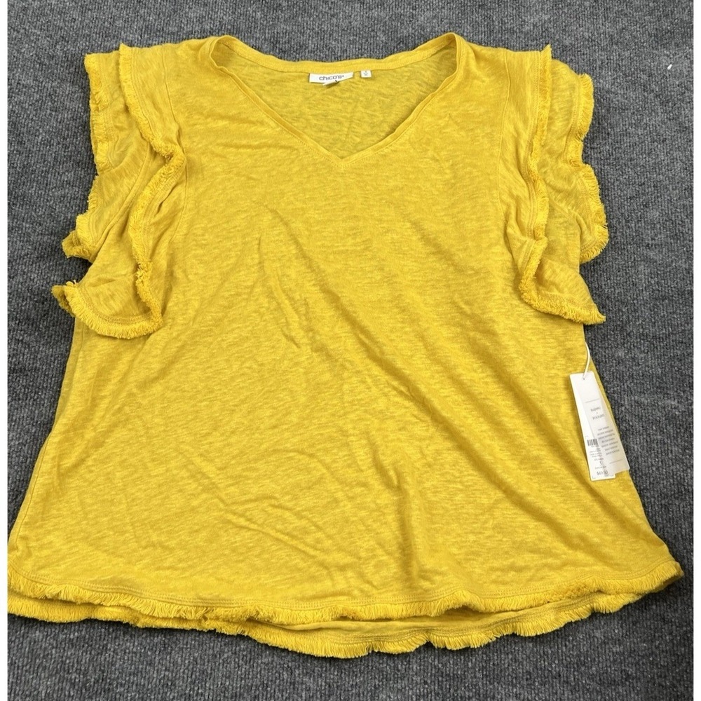 Chicos Yellow Tank 100% Linen Ruffle Sleeve Chicos Size 3(XL) NWT